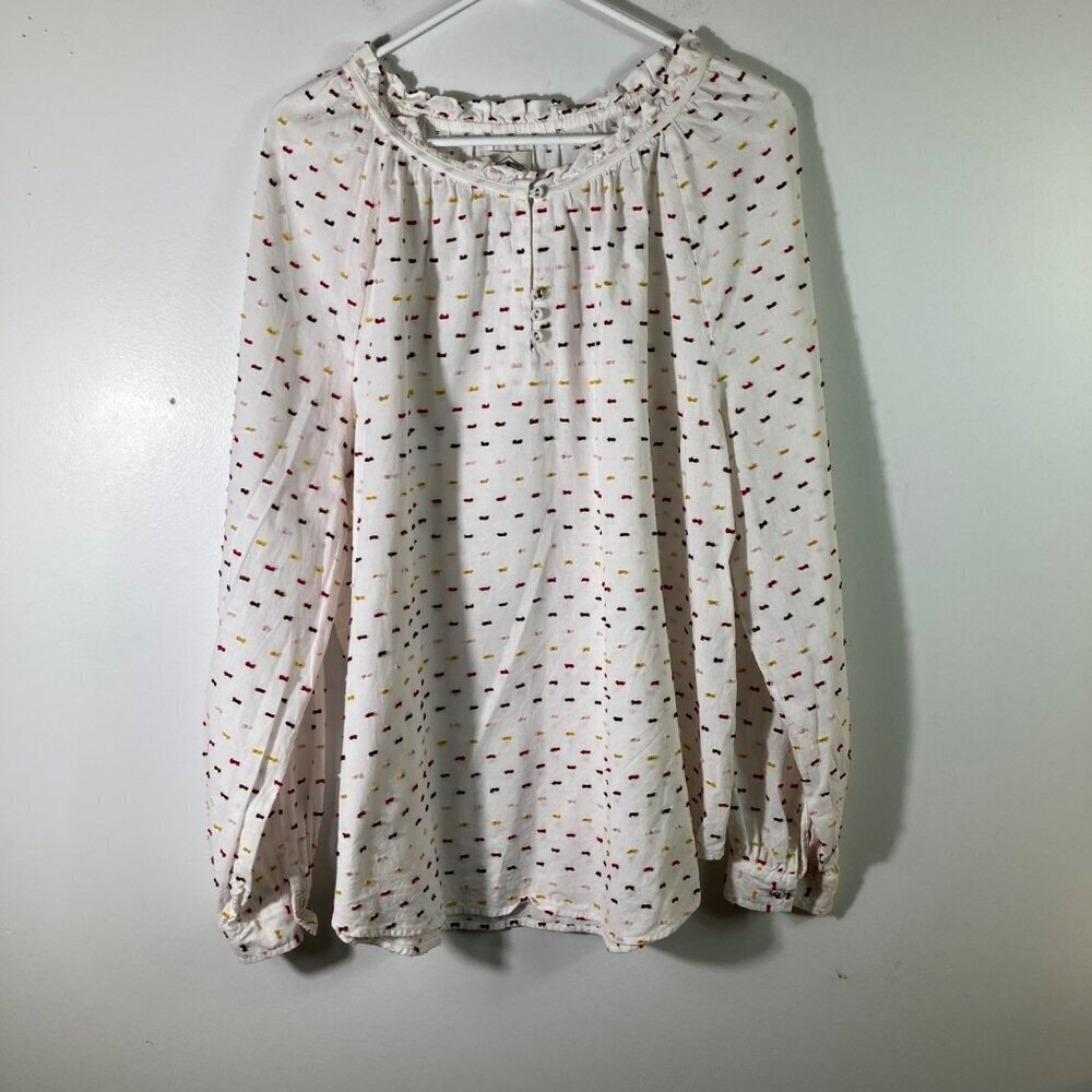 Womens St John's Bay White Sprinkles Cotton Long Sleeve Peasant Top‎ 2xL